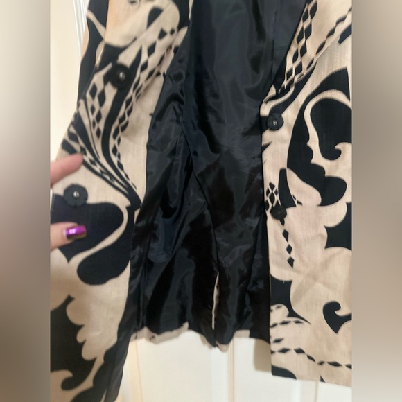Women’s SEMANTIKS Beige Black Floral Linen Blend Snap Buisness Casual Blazer 10 - Picture 7 of 10